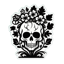 skull flowers SVG PNG design with clean design elements, black and white floral elements