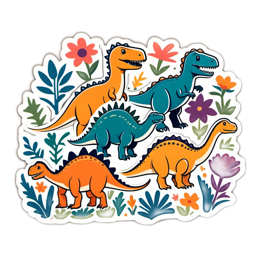 dinosaurs flora SVG PNG design with orange and green floral elements