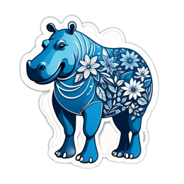 artistic hippo flora floral SVG PNG design with clean design elements, white and blue floral elements