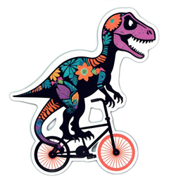 dinosaur bicycle flowerdesign floral SVG PNG design with black and pink floral elements