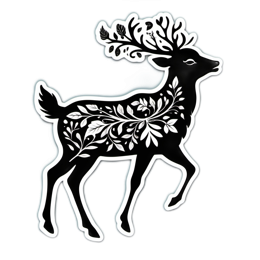 deer nature floral SVG PNG design with black and white floral elements