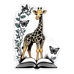 fantasy giraffe butterflies SVG PNG design with black and green floral elements