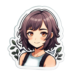 sticker character female SVG PNG design with green floral elements