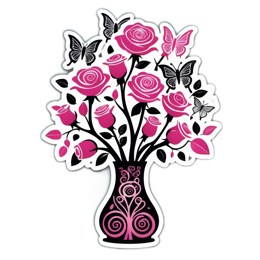 flowers butterflies bouquet SVG PNG design with black and pink floral elements