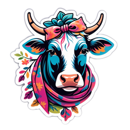 decoration cow floral SVG PNG design with pink and green floral elements