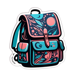 sticker backpack floral SVG PNG design with pink and blue floral elements