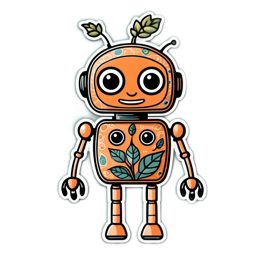 robot botanical SVG PNG design with clean design elements, orange and green floral elements