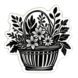 flower basket botanicals SVG PNG design with clean design elements, black and white floral elements