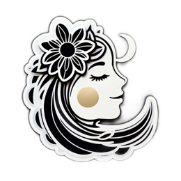 floral moon flower SVG PNG design with black and white floral elements