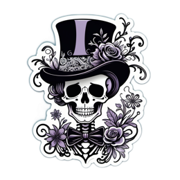 sticker skeleton floral SVG PNG design with black and white floral elements