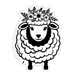 sheep flower crown SVG PNG design with clean design elements, black and white floral elements
