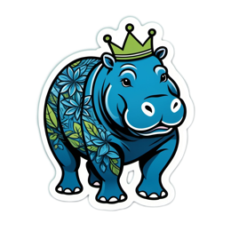 sticker hippo floral SVG PNG design with clean design elements, green and blue floral elements