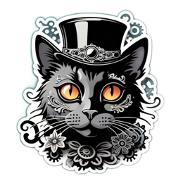decoration cat historical floral SVG PNG design with black and orange floral elements