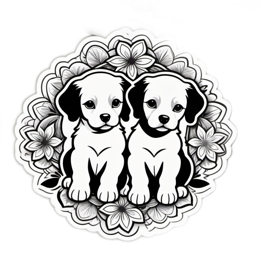 dogs stickers floral SVG PNG design with black and white floral elements