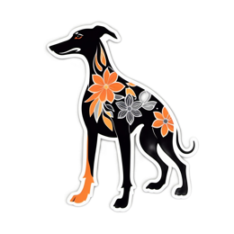 flowering dog sticker floral SVG PNG design with black and orange floral elements