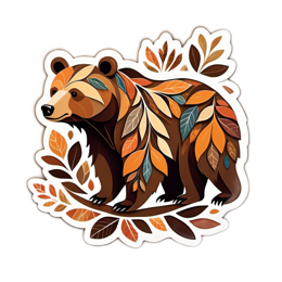 autumn bear SVG PNG design with orange and green floral elements