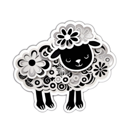 sheep flowers floral SVG PNG design with clean design elements, black and white floral elements