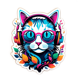 artsy cat headphones SVG PNG design with floral elements