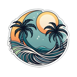 sunset ocean palms SVG PNG design with clean design elements