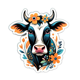 farm cow flower SVG PNG design with black and orange floral elements