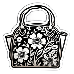 flower handbag sticker SVG PNG design with clean design elements, black and white floral elements