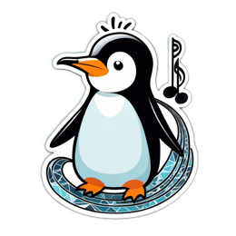 musical penguin sticker SVG PNG design with clean design elements