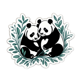 pandas nature SVG PNG design with clean design elements, black and green floral elements