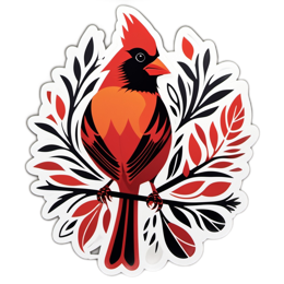 bird cardinal leaf floral SVG PNG design with clean design elements, black and red floral elements
