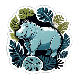 animals hippopotamus SVG PNG design with green and blue floral elements