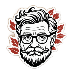 portrait mustache SVG PNG design with black and white floral elements