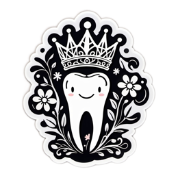 sticker tooth illustration floral SVG PNG design with black and white floral elements