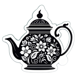 kettle floral SVG PNG design with black and white floral elements