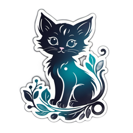 cute cat floral SVG PNG design with black floral elements