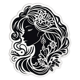 artistic profile floral SVG PNG design with black and white floral elements