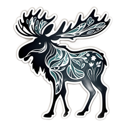 artistic moose floral SVG PNG design with clean design elements, black and white floral elements