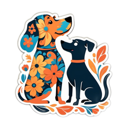 flower dogs SVG PNG design with clean design elements, black and orange floral elements