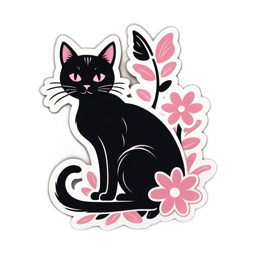 flower blackcat SVG PNG design with clean design elements, black and pink floral elements