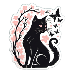 cat floral butterflies SVG PNG design with clean design elements, black and pink floral elements