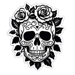 skull roses floral SVG PNG design with clean design elements, black and white floral elements