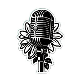 microphone flora floral SVG PNG design with clean design elements, black and white floral elements
