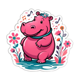 happy hippo sticker floral SVG PNG design with clean design elements, pink and green floral elements