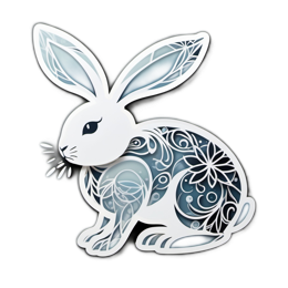 rabbit pattern floral SVG PNG design with white and blue floral elements