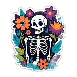 artflowers skeleton SVG PNG design with orange and green floral elements