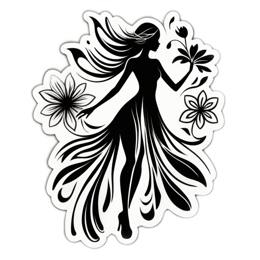 female illustration flower SVG PNG design with black and white floral elements