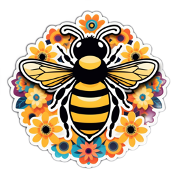 flower bee sticker SVG PNG design with clean design elements, black and yellow floral elements