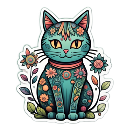 fantasy artistic cat floral SVG PNG design with clean design elements, orange and pink floral elements