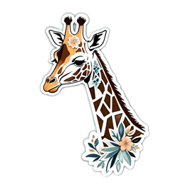 giraffe floral SVG PNG design with clean design elements, orange and green floral elements