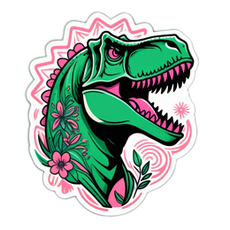 dinosaur sticker floral SVG PNG design with clean design elements, pink and green floral elements