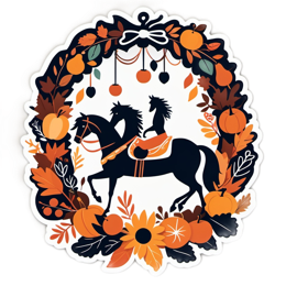 horse autumn SVG PNG design with clean design elements, black and orange floral elements