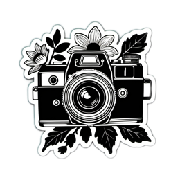 camera nature floral SVG PNG design with black and white floral elements